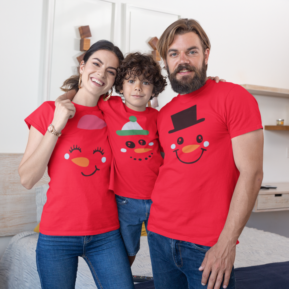 Коледен семеен комплект в червено Merry Christmas Happy Family
