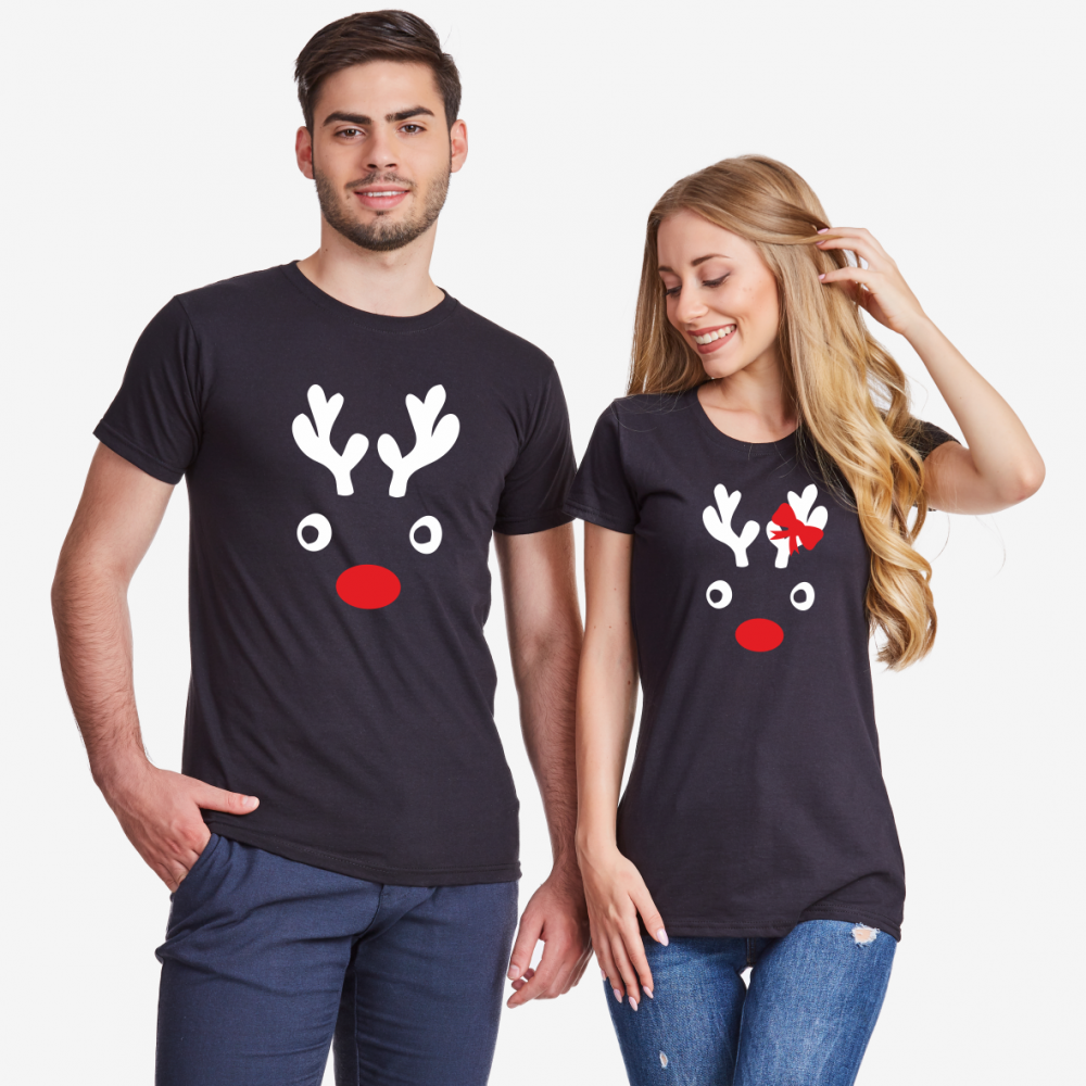 Коледни тениски за двойки в черно Christmas Elk Коледни тениски за двойки в черно Christmas Elk