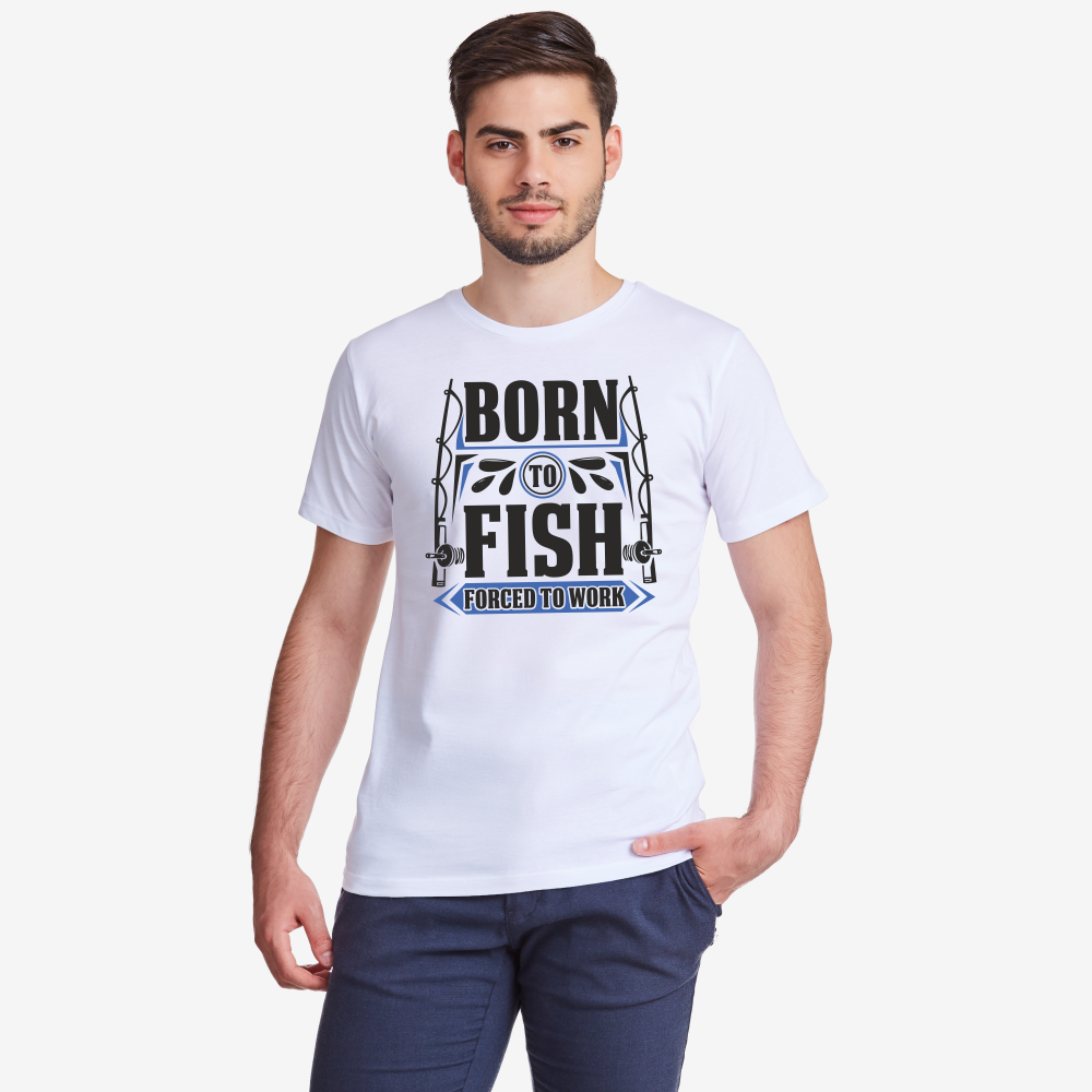 Бяла мъжка тениска Born to fish Бяла мъжка тениска Born to fish