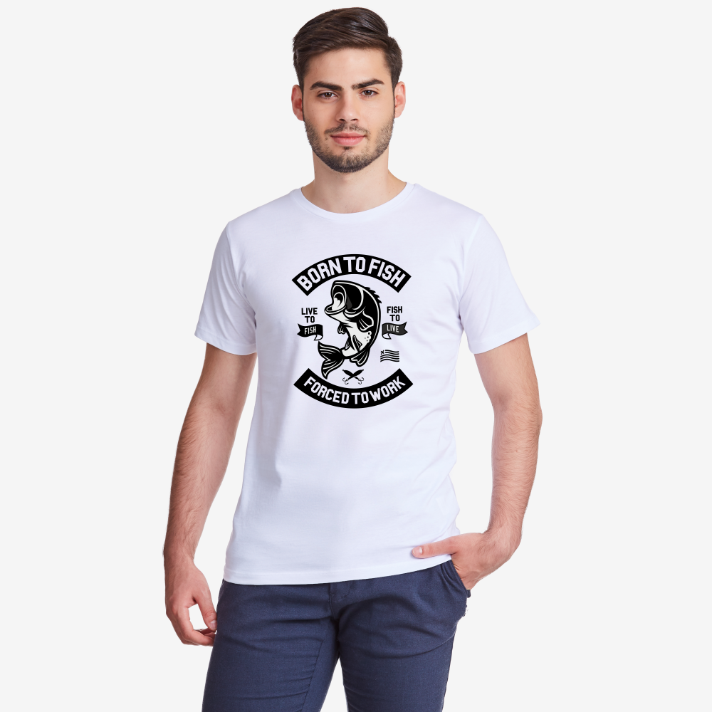 Мъжка бяла тениска Born To Fish 2