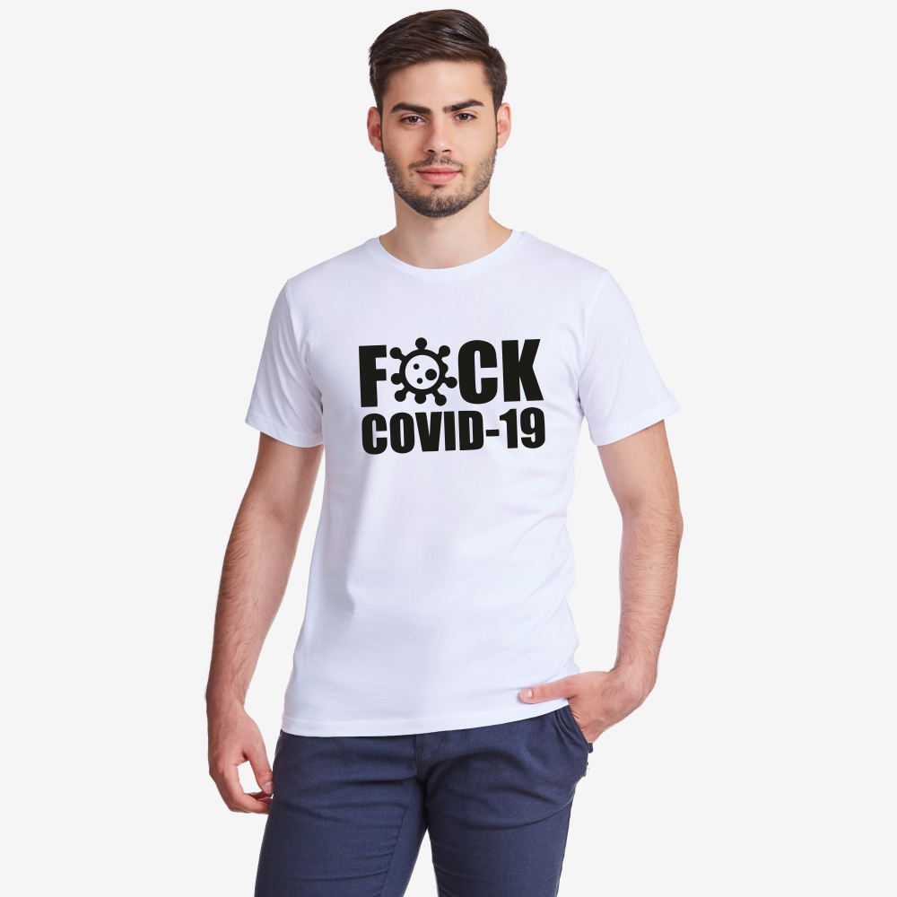 Мъжка бяла тениска Fuck Covid Мъжка бяла тениска Fuck Covid