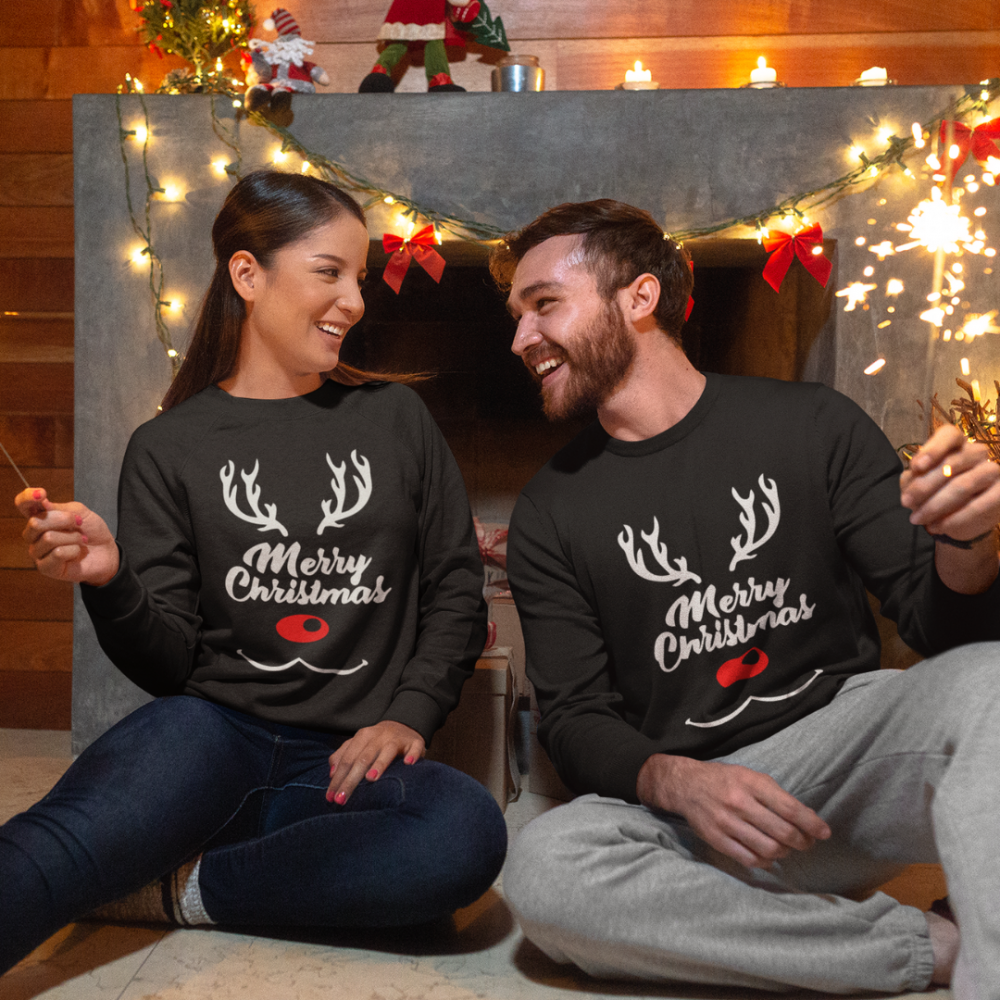 Комплект черни коледни блузи за двойки Merry Deer Комплект черни коледни блузи за двойки Merry Deer