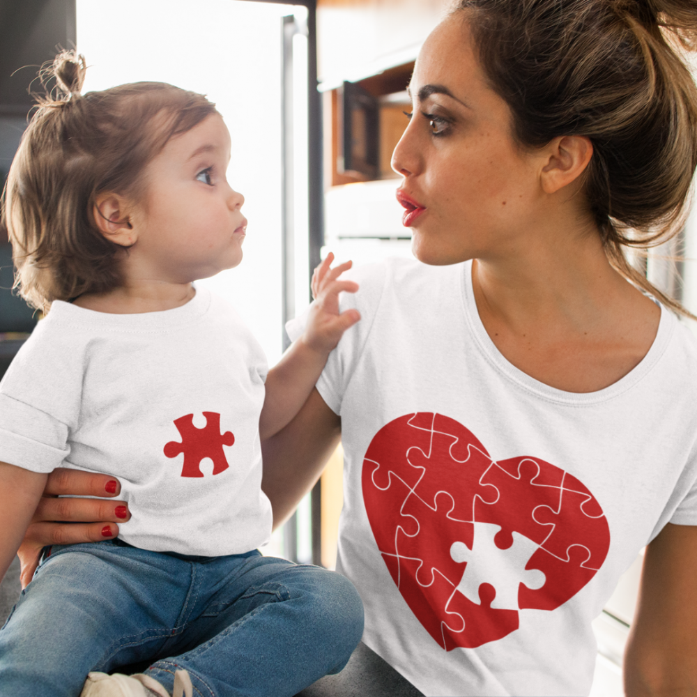 Тениски за родител и дете Puzzle Hearts Тениски за родител и дете Puzzle Hearts
