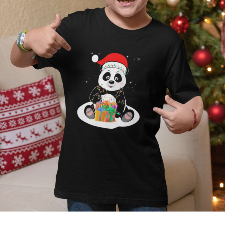 Коледна тениска в размери за деца и възрастни Christmas Panda