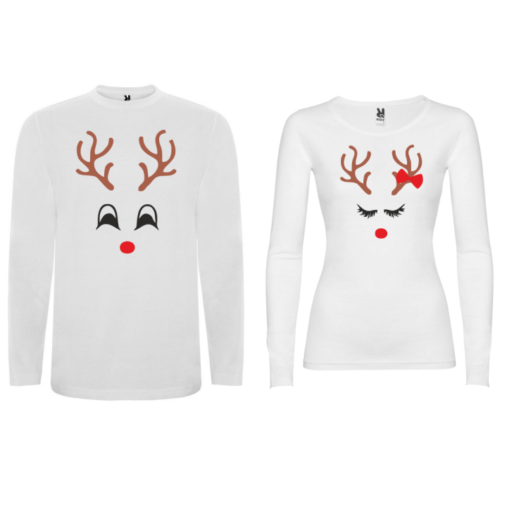 Коледни тениски за двойки в бяло Deer