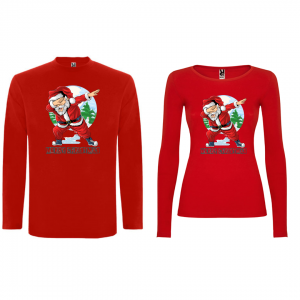 Коледни тениски за двойки в червено Party Santa