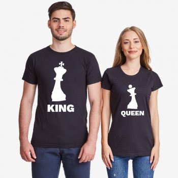 Комплект тениски за двойки в черно KING QUEEN CHESS Комплект тениски за двойки в черно KING QUEEN CHESS