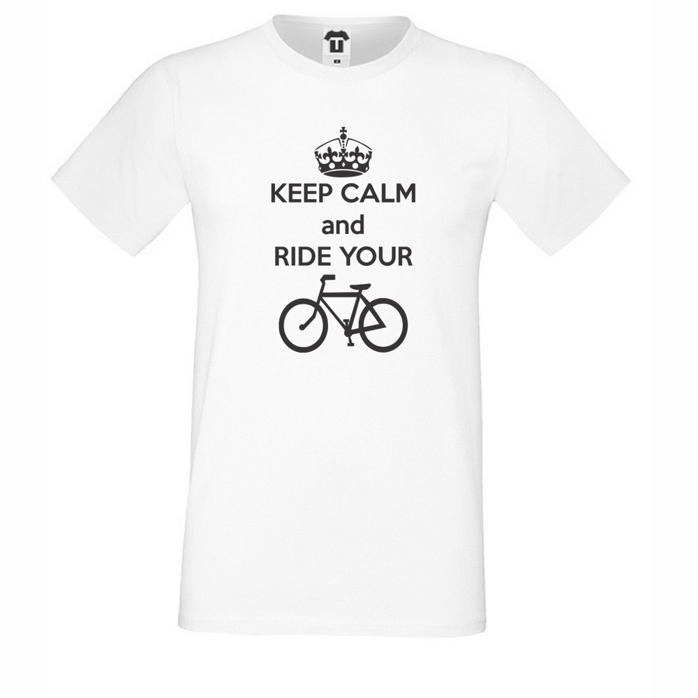 Мъжка бяла тениска Keep Calm and ride your bike Мъжка бяла тениска Keep Calm and ride your bike