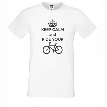 Мъжка бяла тениска Keep Calm and ride your bike Мъжка бяла тениска Keep Calm and ride your bike