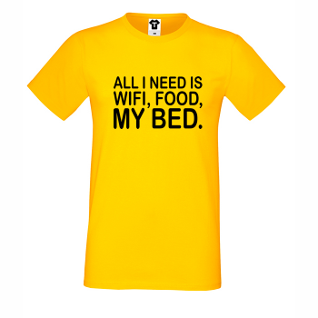 Мъжка жълта тениска I need WiFi, food and my bed