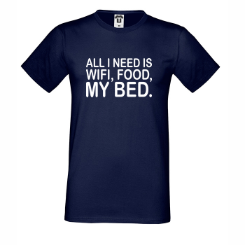 Мъжка тъмно-синя тениска I need WiFi, food and my bed