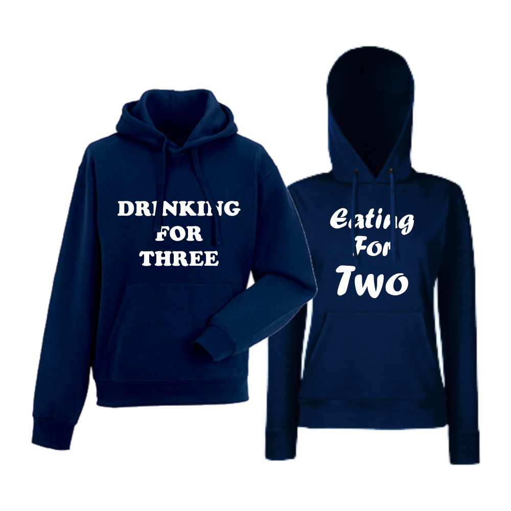 Тъмно-сини суитчери за двойки Drinking for three and Eating for two Тъмно-сини суитчери за двойки Drinking for three and Eating for two