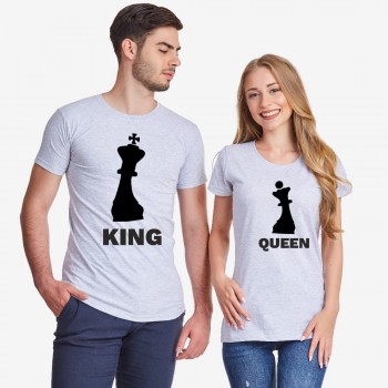 Тениски за двойки в сиво KING QUEEN CHESS Тениски за двойки в сиво KING QUEEN CHESS