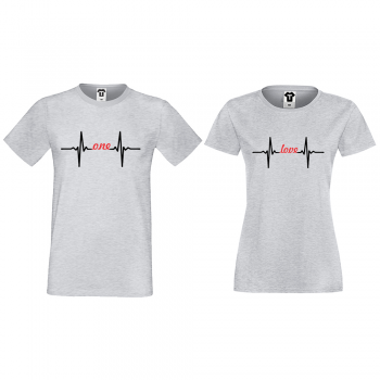 Тениски за двойки в сиво One Love Heartbeat