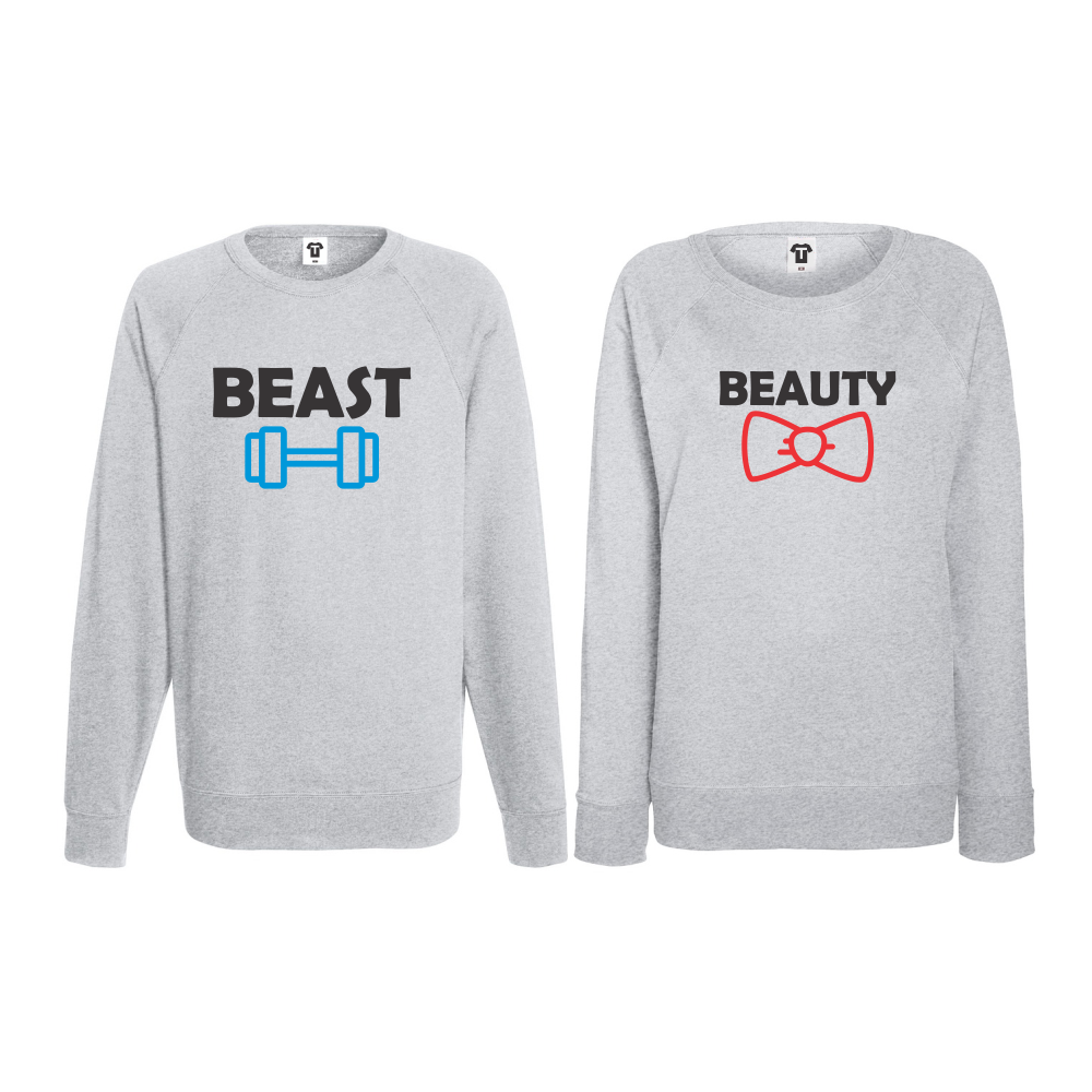 Комплект сиви блузи за двойки Beast and Beaty