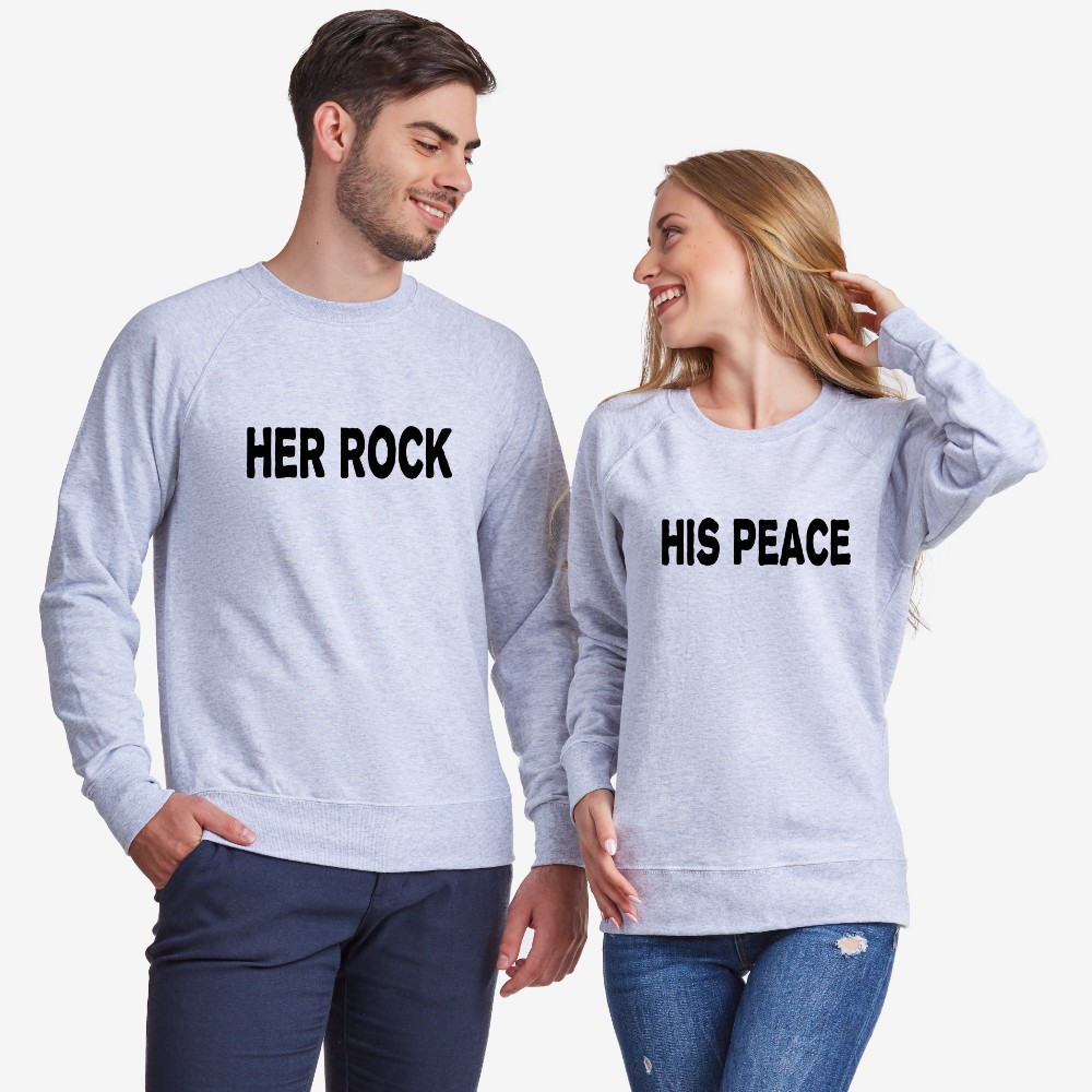 Комплект сиви блузи за двойки Her Rock and His Peace
