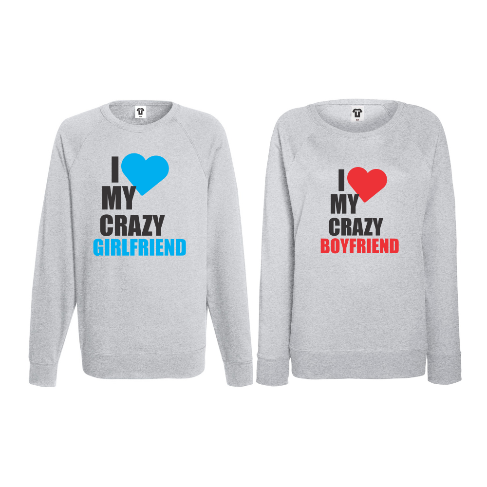 Комплект сиви блузи за двойки I Love my Crazy BoyFriend Комплект сиви блузи за двойки I Love my Crazy BoyFriend