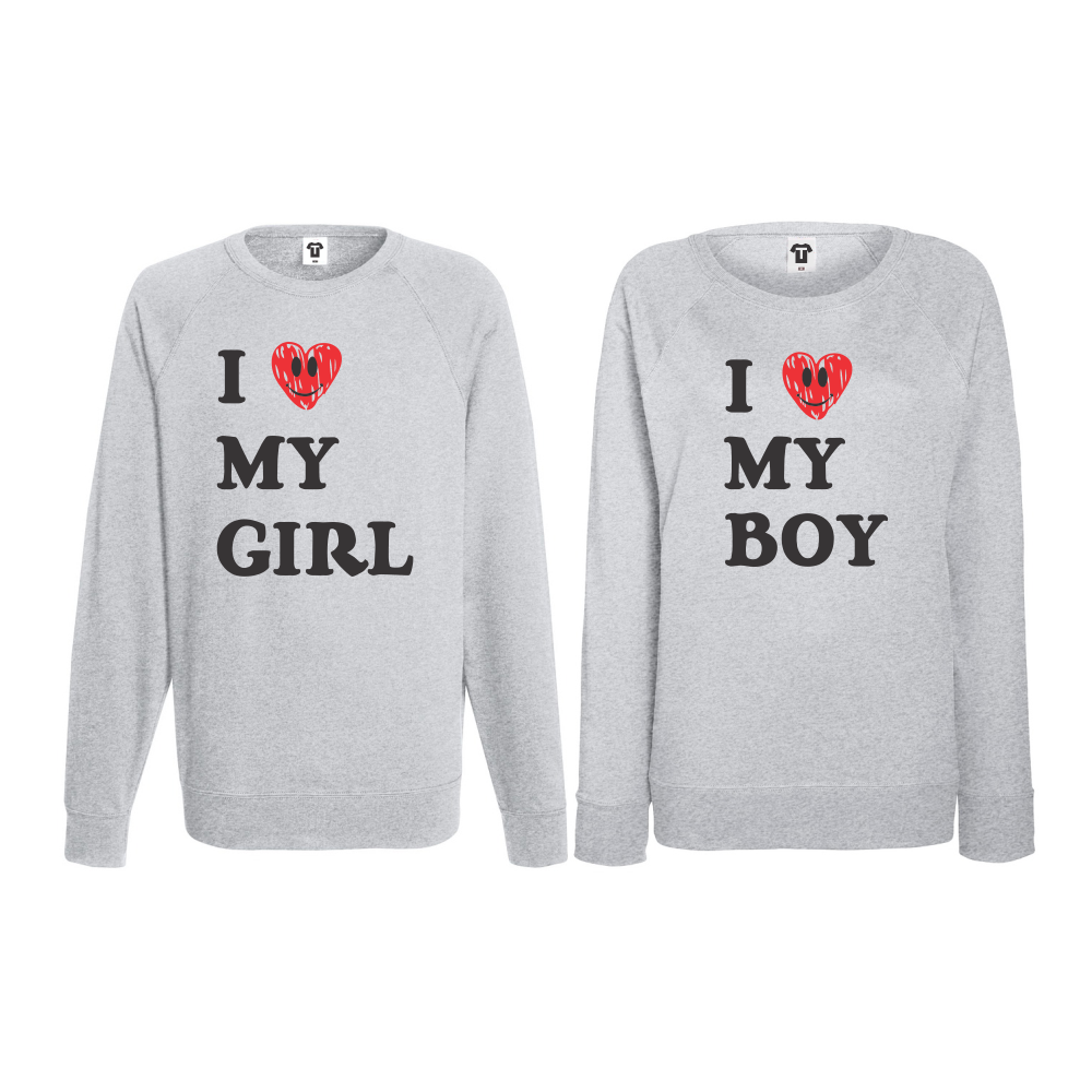 Комплект сиви блузи за двойки I LOVE MY GIRL