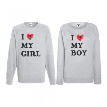 Комплект сиви блузи за двойки I LOVE MY GIRL