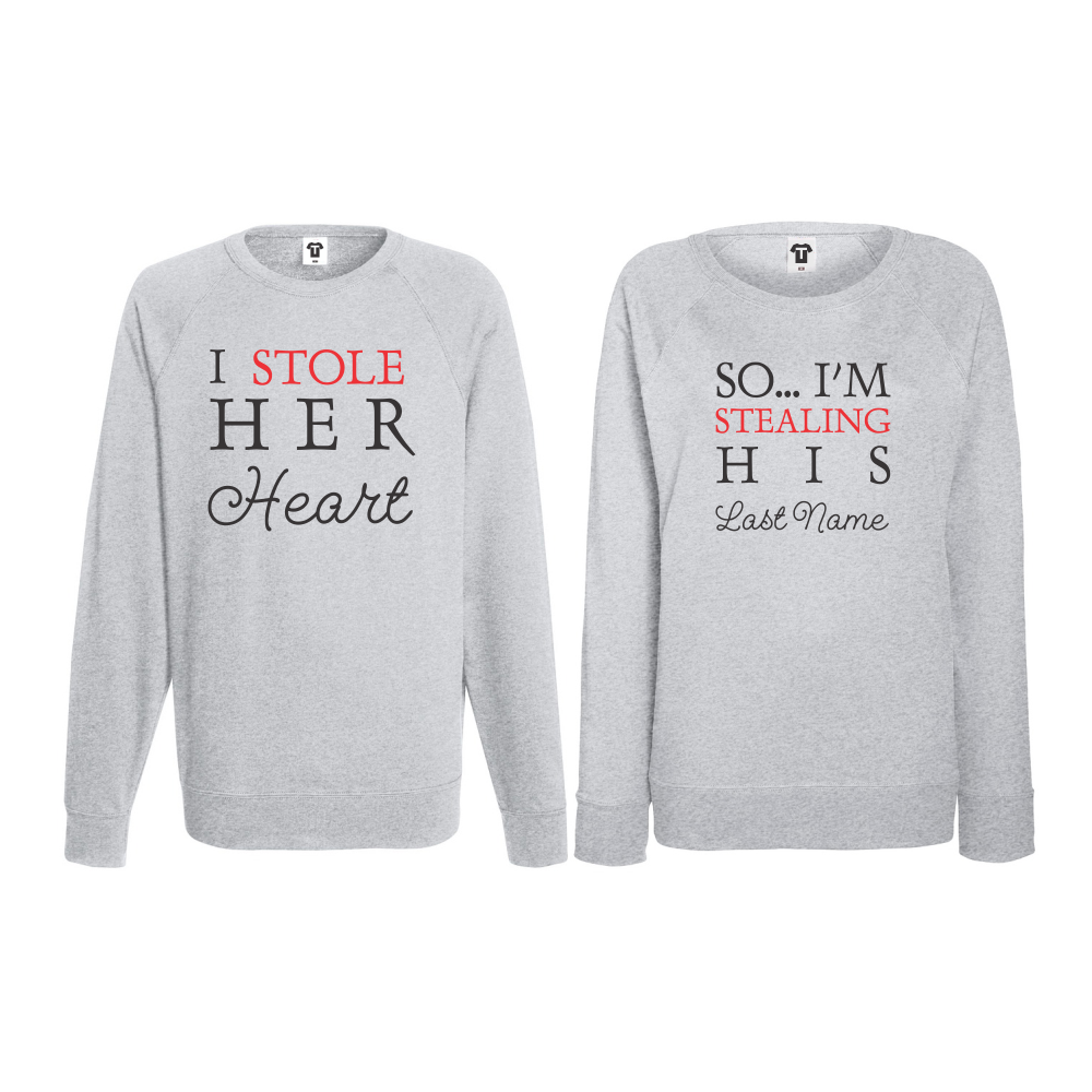Комплект сиви блузи за двойки I Stole Her Heart