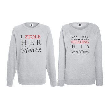 Комплект сиви блузи за двойки I Stole Her Heart
