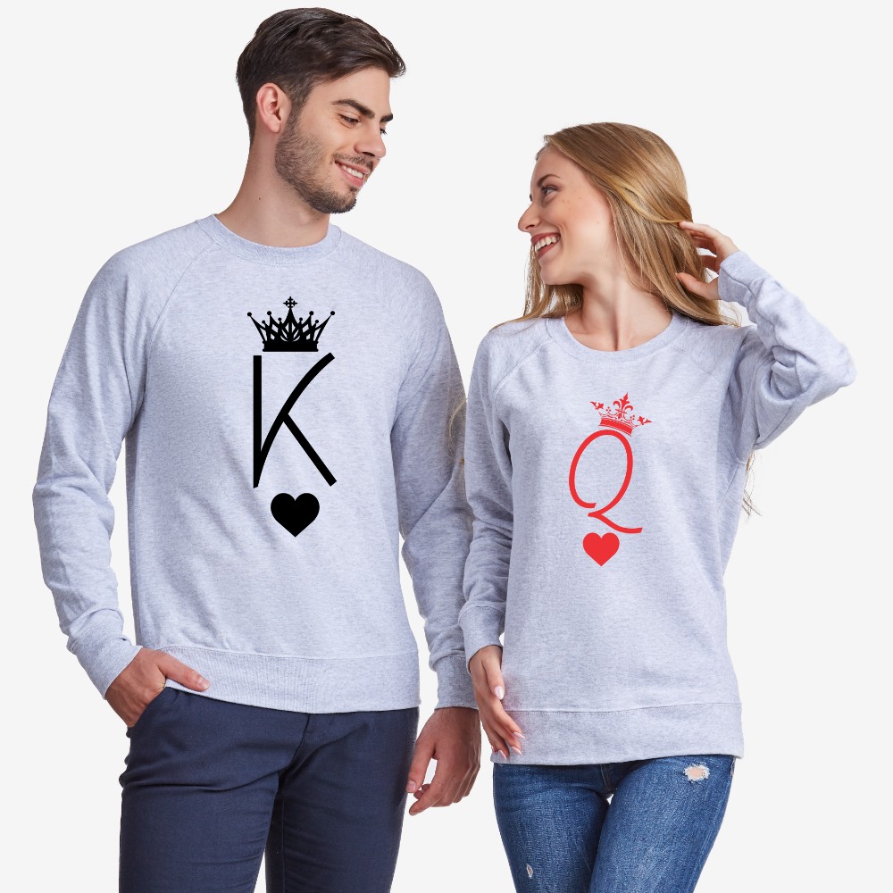 Комплект сиви блузи за двойки King and Queen Symbols