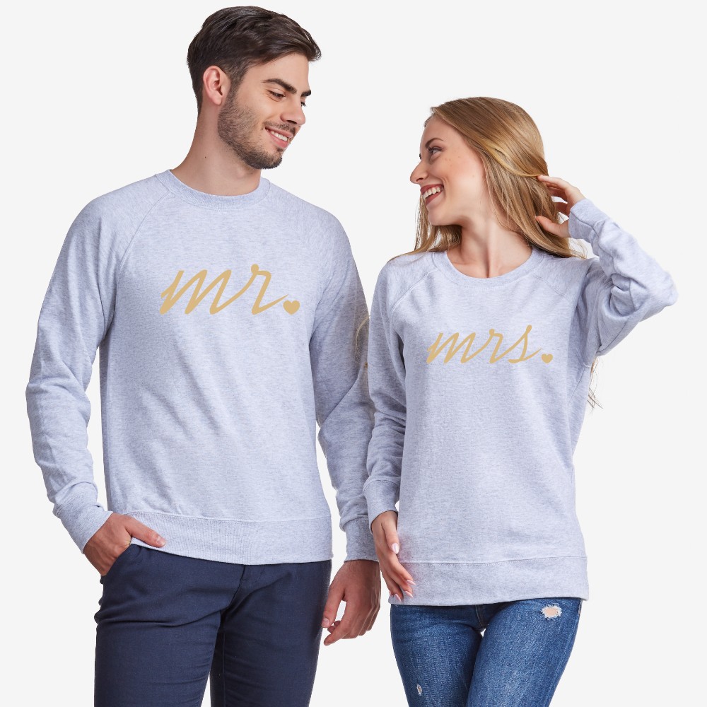 Комплект сиви блузи за двойки Mr and Mrs Gold