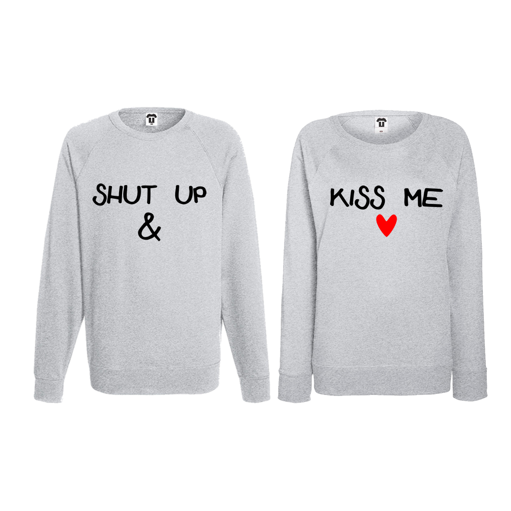 Комплект сиви блузи за двойки Shut up and Kiss me
