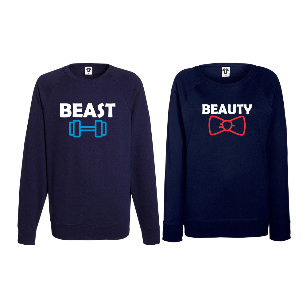 Комплект тъмно-сини блузи за двойки Beast and Beaty
