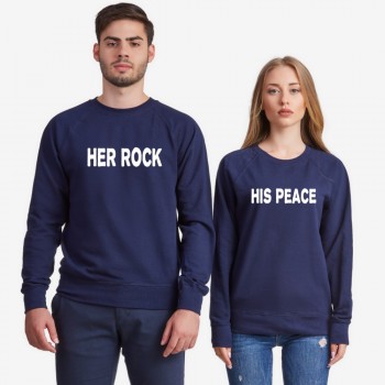 Комплект тъмно-сини блузи за двойки Her Rock and His Peace Комплект тъмно-сини блузи за двойки Her Rock and His Peace