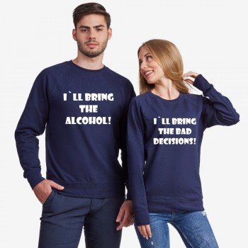 Комплект тъмно-сини блузи за двойки I'll bring alcohol/bad decisions Комплект тъмно-сини блузи за двойки I'll bring alcohol/bad decisions