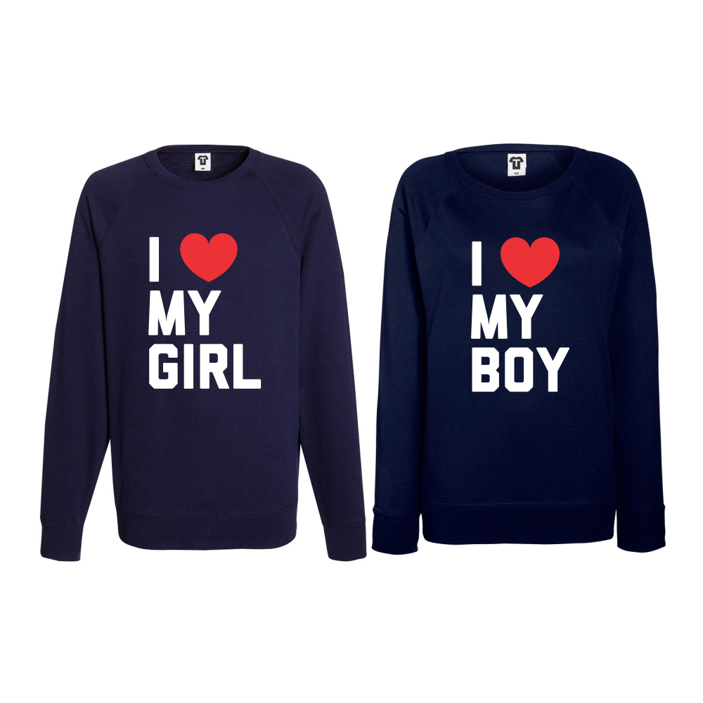 Комплект тъмно-сини блузи за двойки I LOVE MY BOY