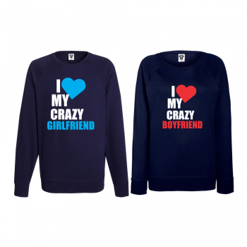 Комплект тъмно-сини блузи за двойки I Love my Crazy BoyFriend Комплект тъмно-сини блузи за двойки I Love my Crazy BoyFriend