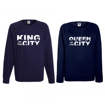Комплект тъмно-сини блузи за двойки King Queen of the city Комплект тъмно-сини блузи за двойки King Queen of the city