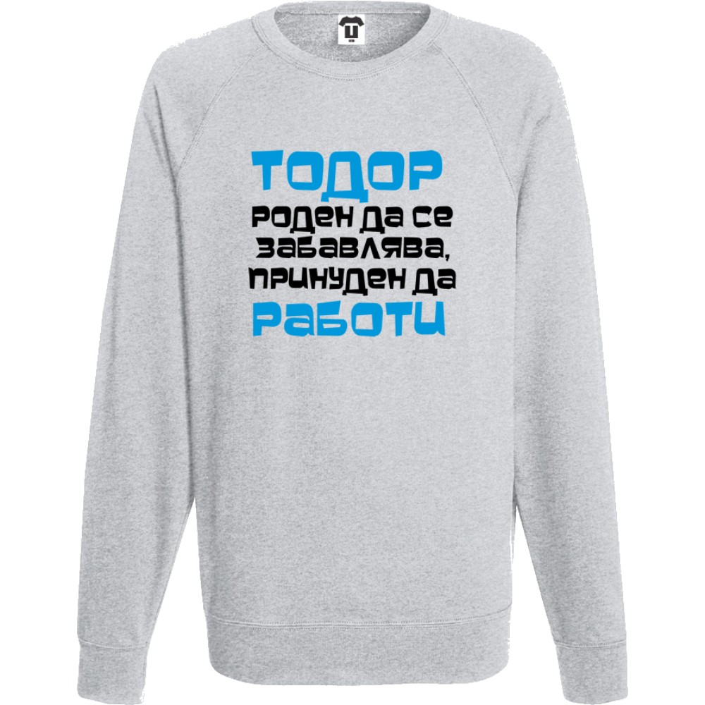 Мъжка тъмно-синя или сива блуза Тодор роден да се забавлява Мъжка тъмно-синя или сива блуза Тодор роден да се забавлява