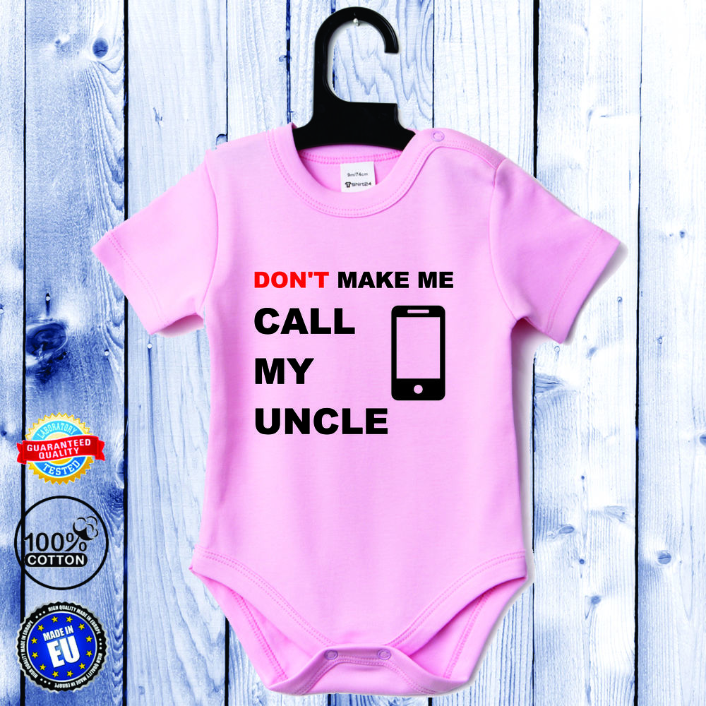 Бебешко боди с къс ръкав Бебешко розово Call my Uncle