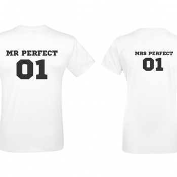 Бели тениски за двойки Mr Mrs Perfect