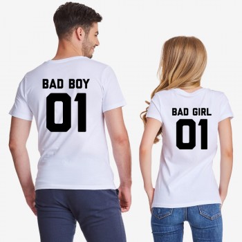 Комплект бели тениски за двойки Bad Boy and Bad Girl Комплект бели тениски за двойки Bad Boy and Bad Girl