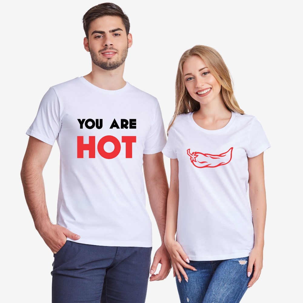 Комплект бели тениски за двойки You are hot Комплект бели тениски за двойки You are hot