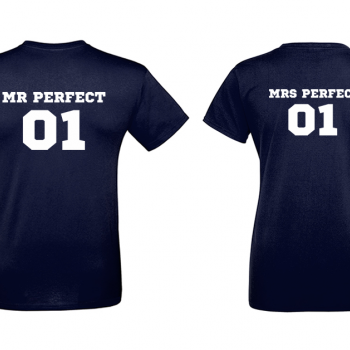 Тъмно-сини Тениски за двойки Mr Mrs Perfect Тъмно-сини Тениски за двойки Mr Mrs Perfect