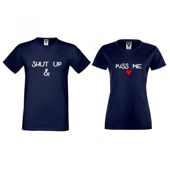 Тъмно-сини Тениски за двойки Shut up and Kiss me Тъмно-сини Тениски за двойки Shut up and Kiss me