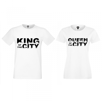 Тениски за двойки бели King Queen of the city Тениски за двойки бели King Queen of the city