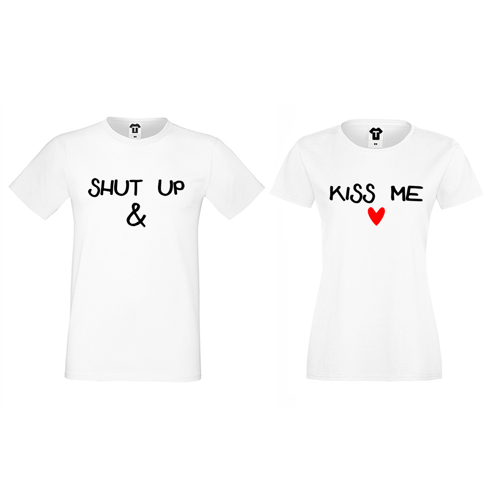 Тениски за двойки бели Shut up and Kiss me