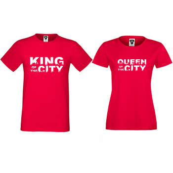 Тениски за двойки King Queen of the city в червено Тениски за двойки King Queen of the city в червено