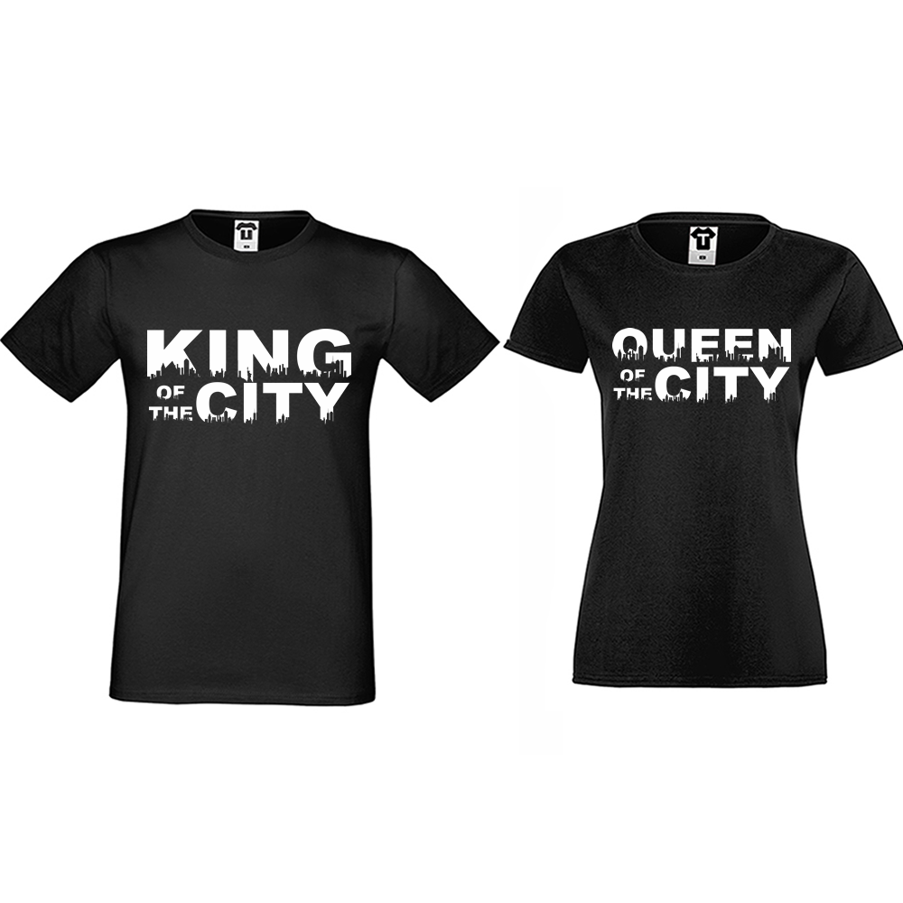 Тениски за двойки в черно King Queen of the city Тениски за двойки в черно King Queen of the city
