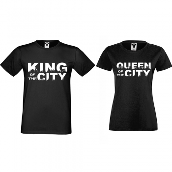 Тениски за двойки в черно King Queen of the city Тениски за двойки в черно King Queen of the city