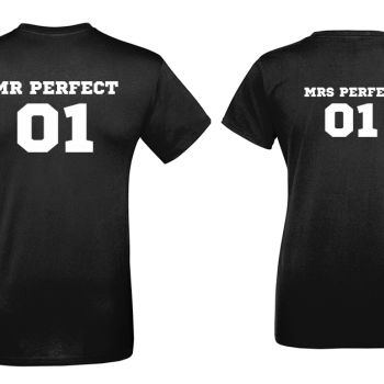 Тениски за двойки в черно Mr Mrs Perfect Тениски за двойки в черно Mr Mrs Perfect