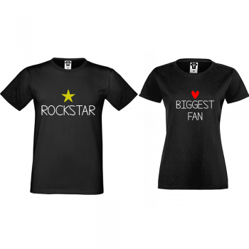 Тениски за двойки в черно Rockstar and Fan Тениски за двойки в черно Rockstar and Fan