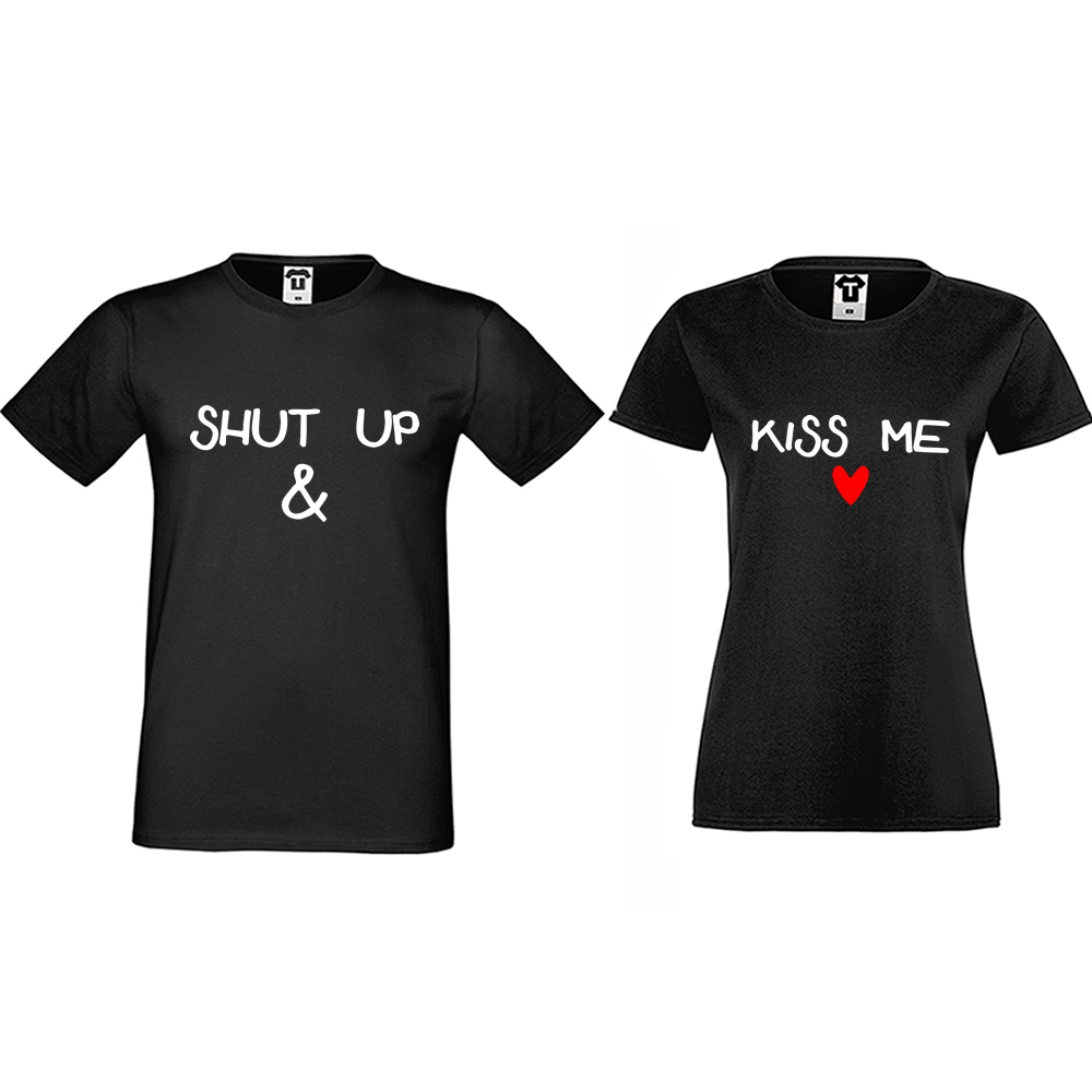 Тениски за двойки в черно Shut up and Kiss me Тениски за двойки в черно Shut up and Kiss me