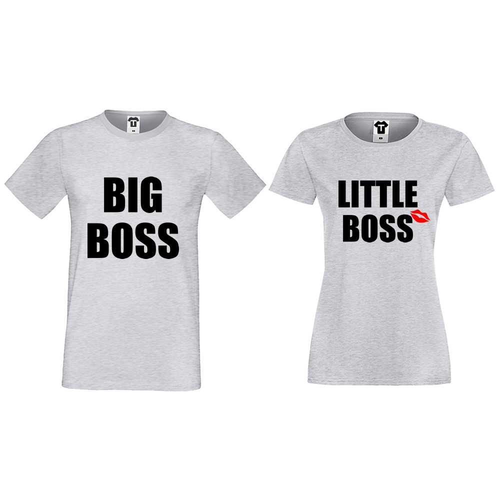 Тениски за двойки в сиво Big and Little Boss